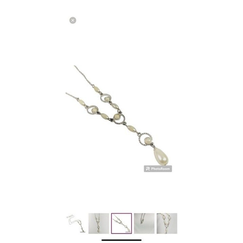 * Avon Foux pearl tear drop necklace 18" long fish hooks cream silver tone